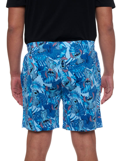 Mens Disney Stitch Pajama Sleep Shorts Loungewear Pockets Blue