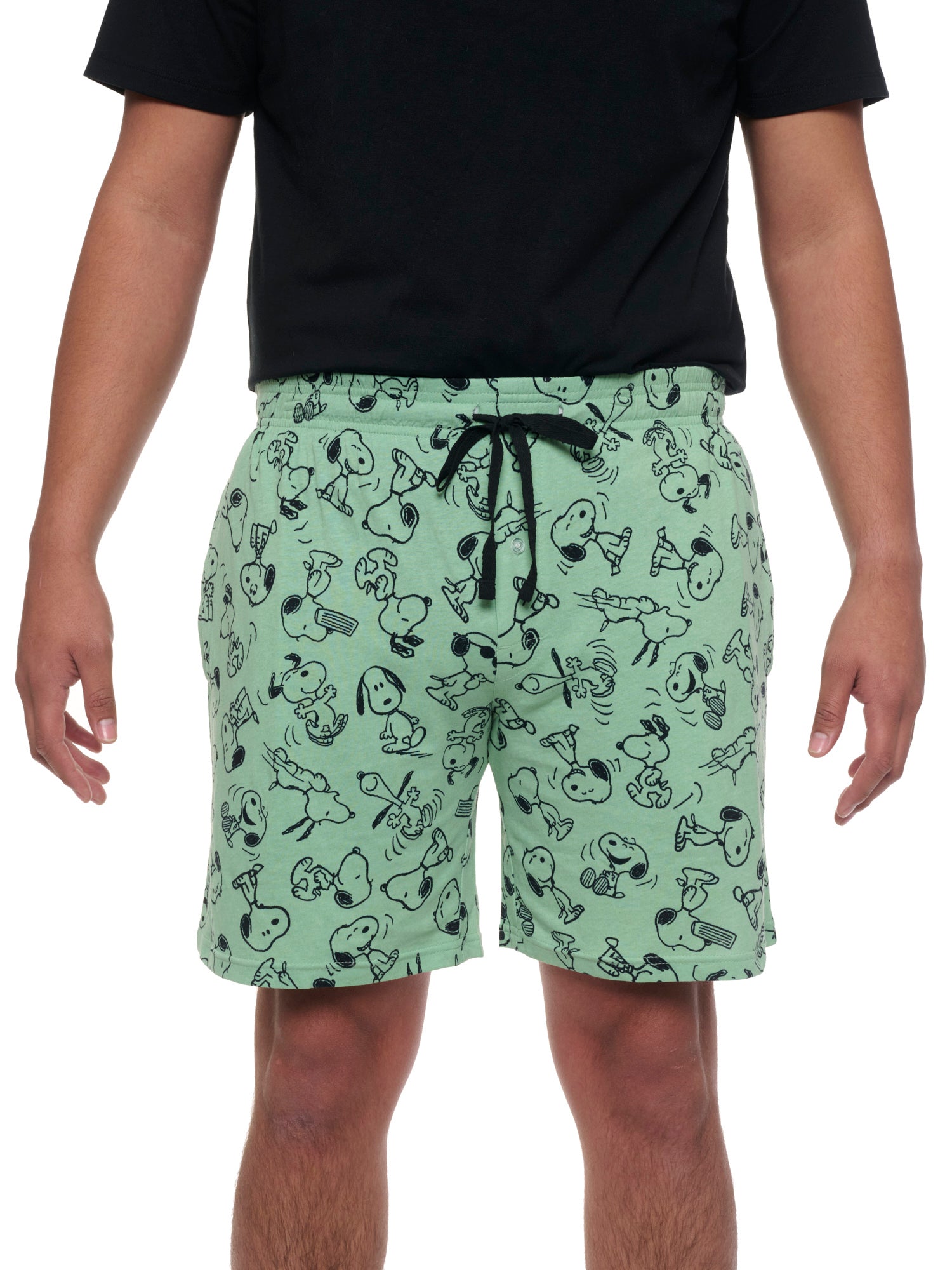 Mens Peanuts Snoopy Pajama Sleep Shorts Pockets Green