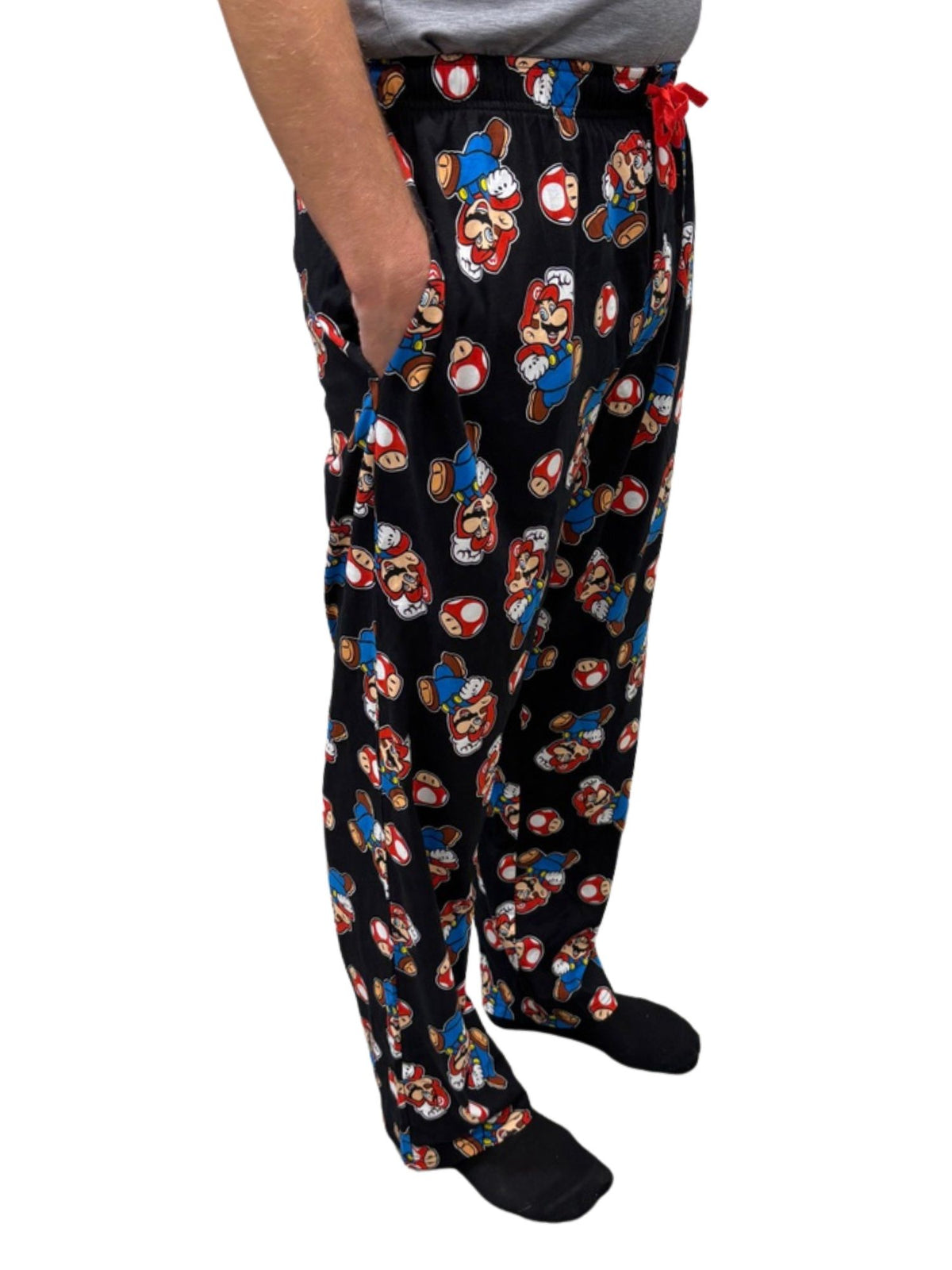 Nintendo Men's Super Mario & Mushroom All-Over Print Pajama Sleep Pants, Black