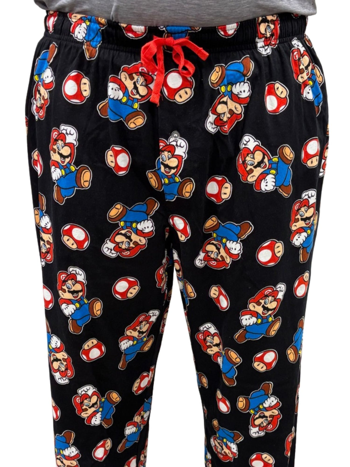 Nintendo Men's Super Mario & Mushroom All-Over Print Pajama Sleep Pants, Black