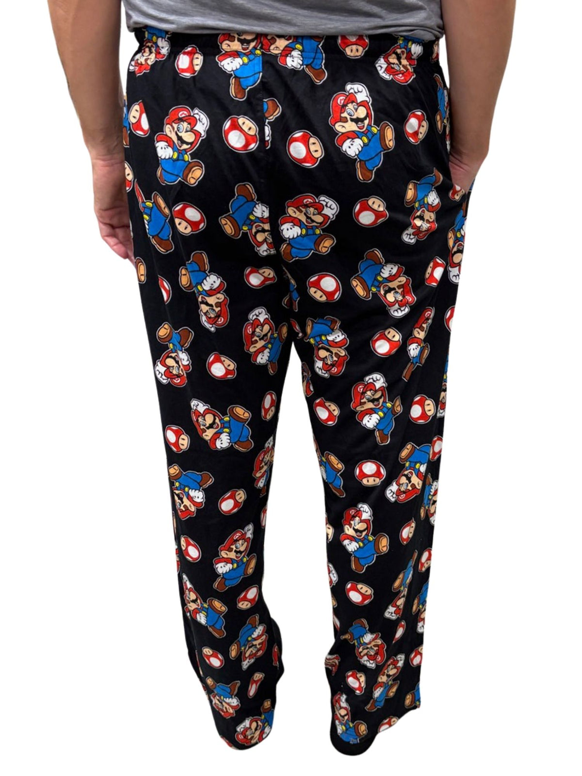 Nintendo Men's Super Mario & Mushroom All-Over Print Pajama Sleep Pants, Black