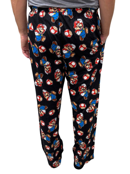 Nintendo Men's Super Mario & Mushroom All-Over Print Pajama Sleep Pants, Black