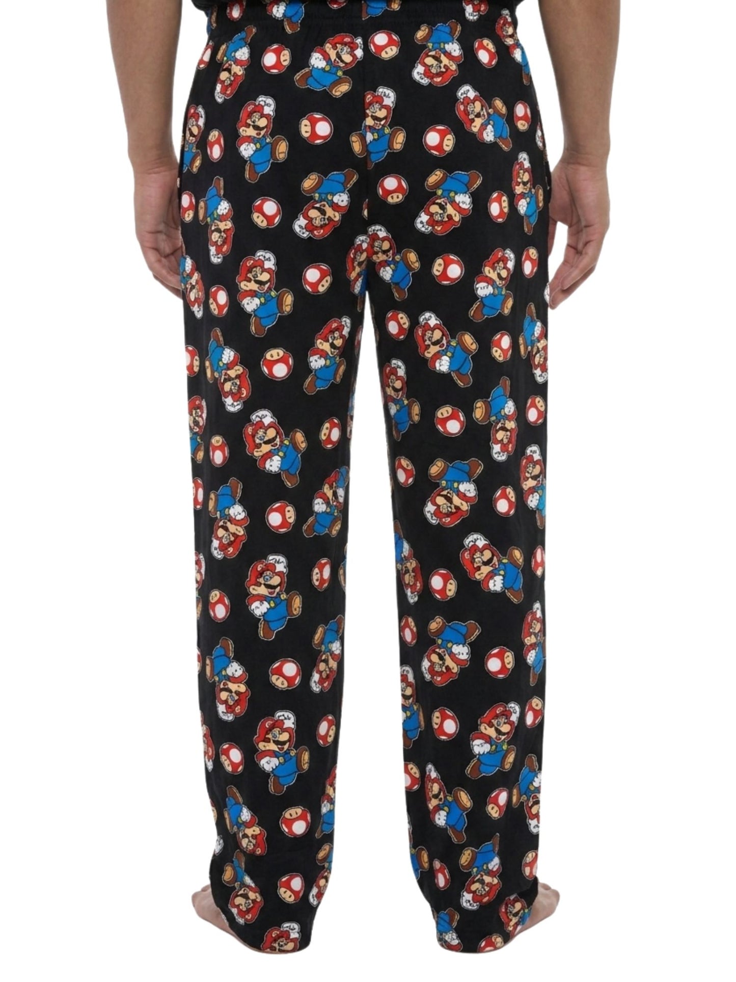 Nintendo Men's Super Mario & Mushroom All-Over Print Pajama Sleep Pants, Black