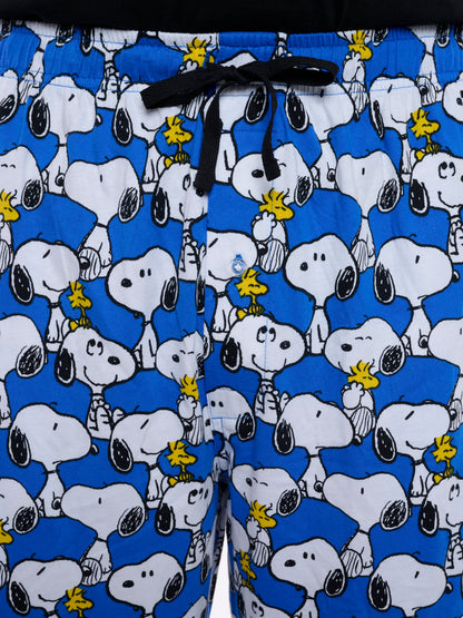 Men's Peanuts Snoopy & Woodstock Pajama Pants Lounge Wear Blue