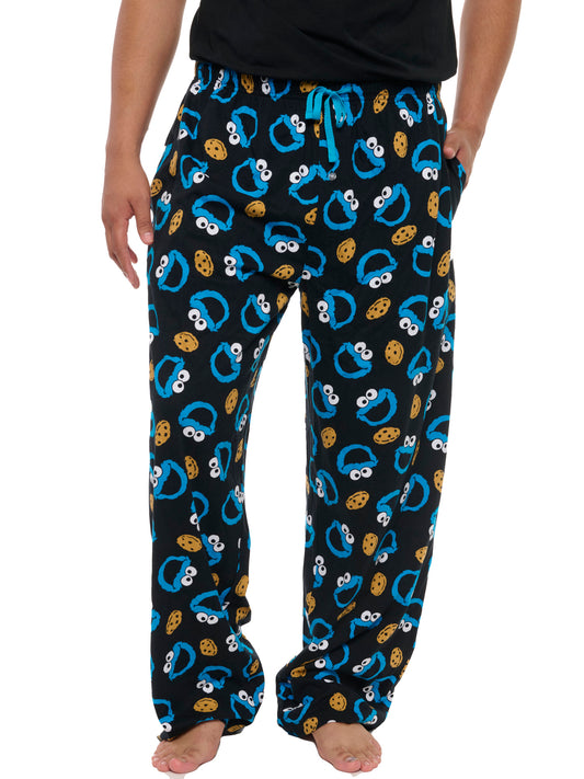 Men's Cookie Monster Pajama Pants Lounge Wear Blue Black
