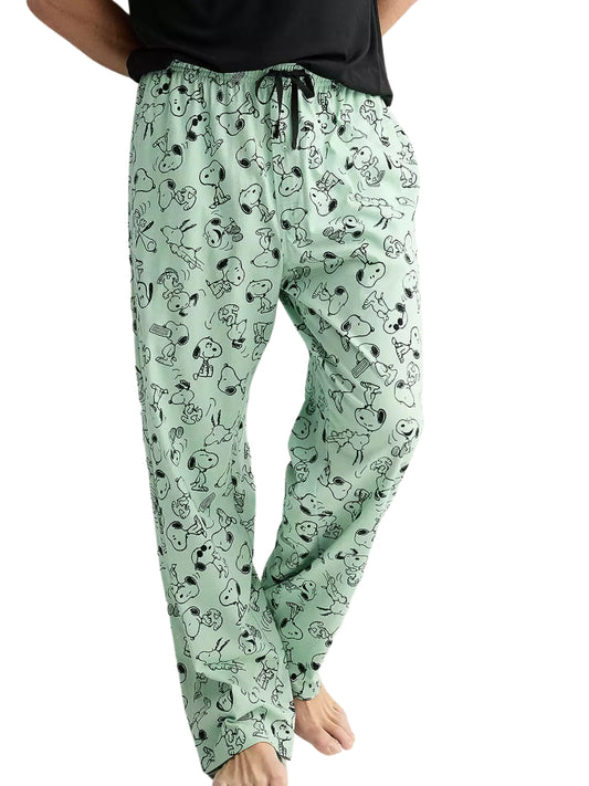 Men's Peanuts Snoopy Men’s Pajama Pants Lounge Sleepwear Green All-Over Print