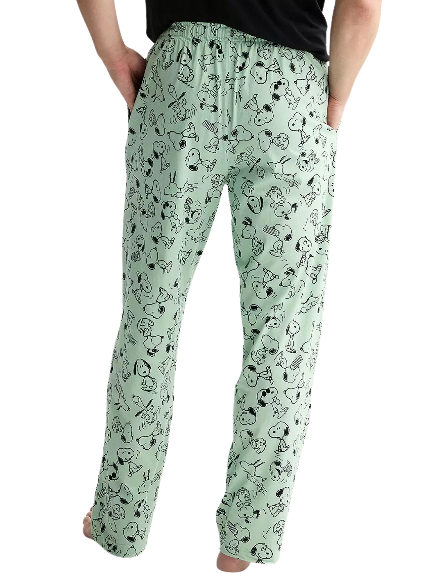 Men's Peanuts Snoopy Men’s Pajama Pants Lounge Sleepwear Green All-Over Print