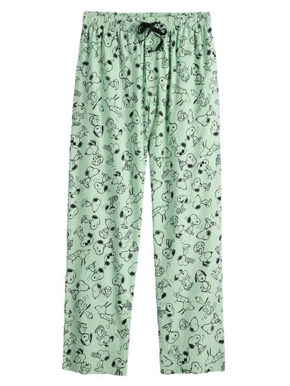 Men's Peanuts Snoopy Men’s Pajama Pants Lounge Sleepwear Green All-Over Print