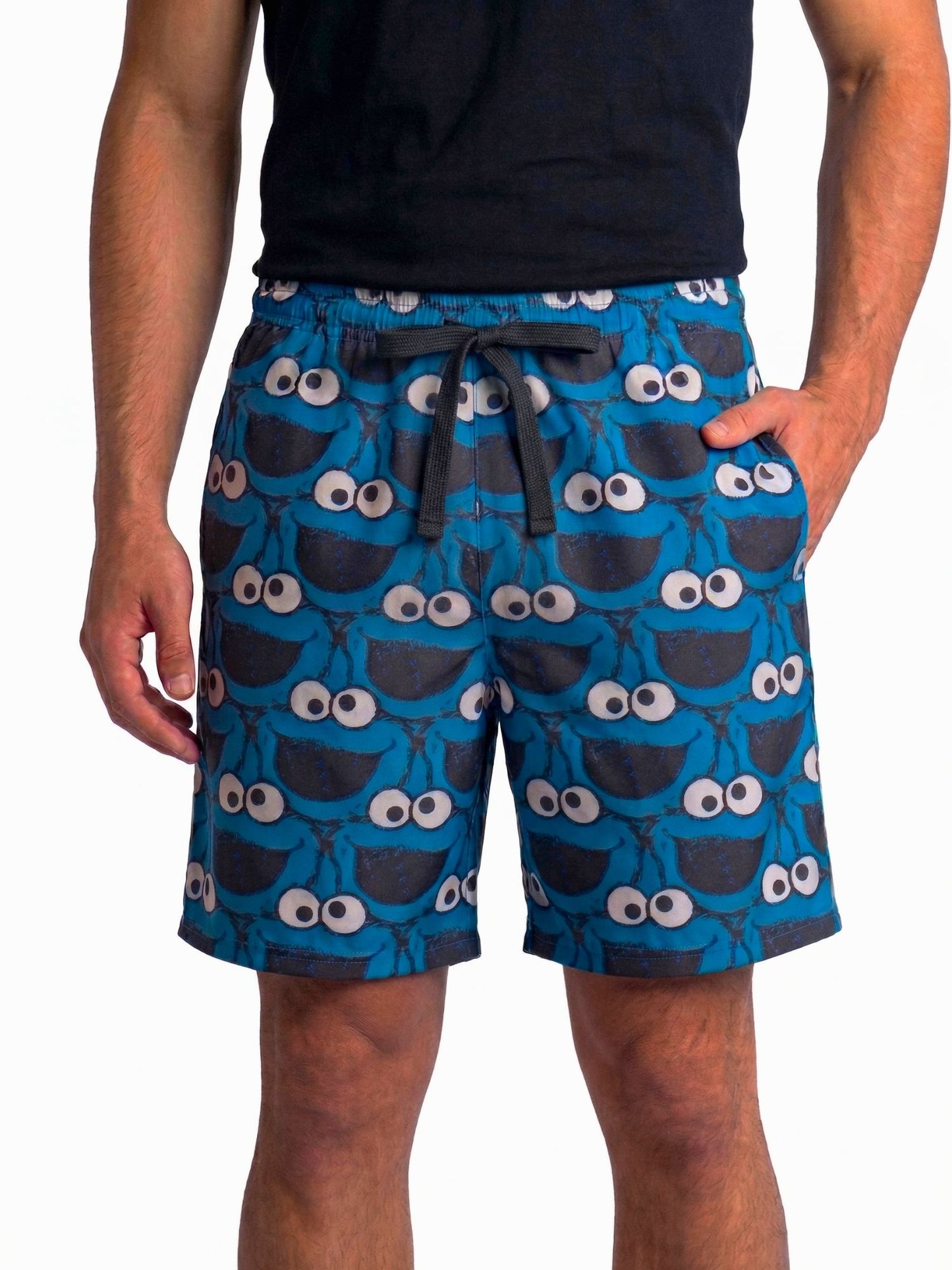 Men’s Sesame Street Cookie Monster Pajama Shorts Sleep Shorts Lounge Blue