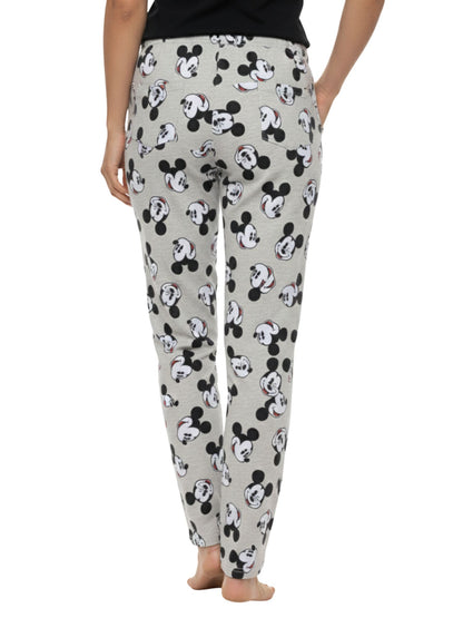 Mickey Mouse Women's All Over Print Pajama Pants, Cotton Lounge Wear, Gray
