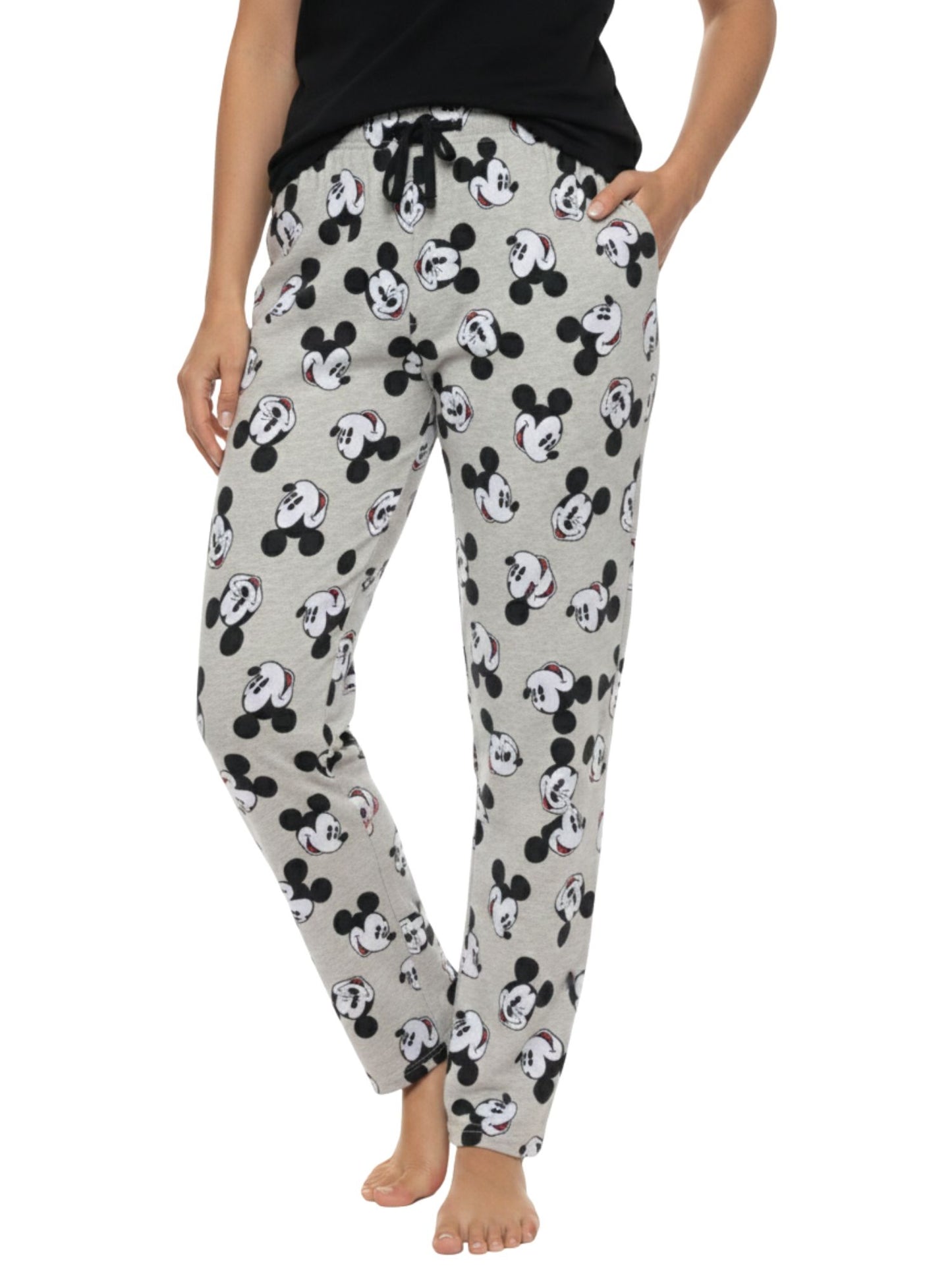 Mickey Mouse Women's All Over Print Pajama Pants, Cotton Lounge Wear, Gray
