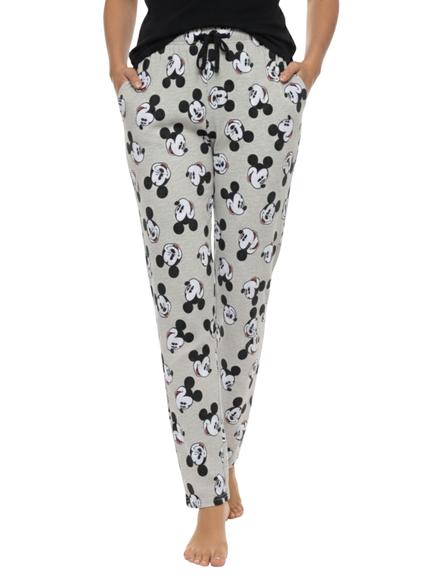 Mickey Mouse Women's All Over Print Pajama Pants, Cotton Lounge Wear, Gray