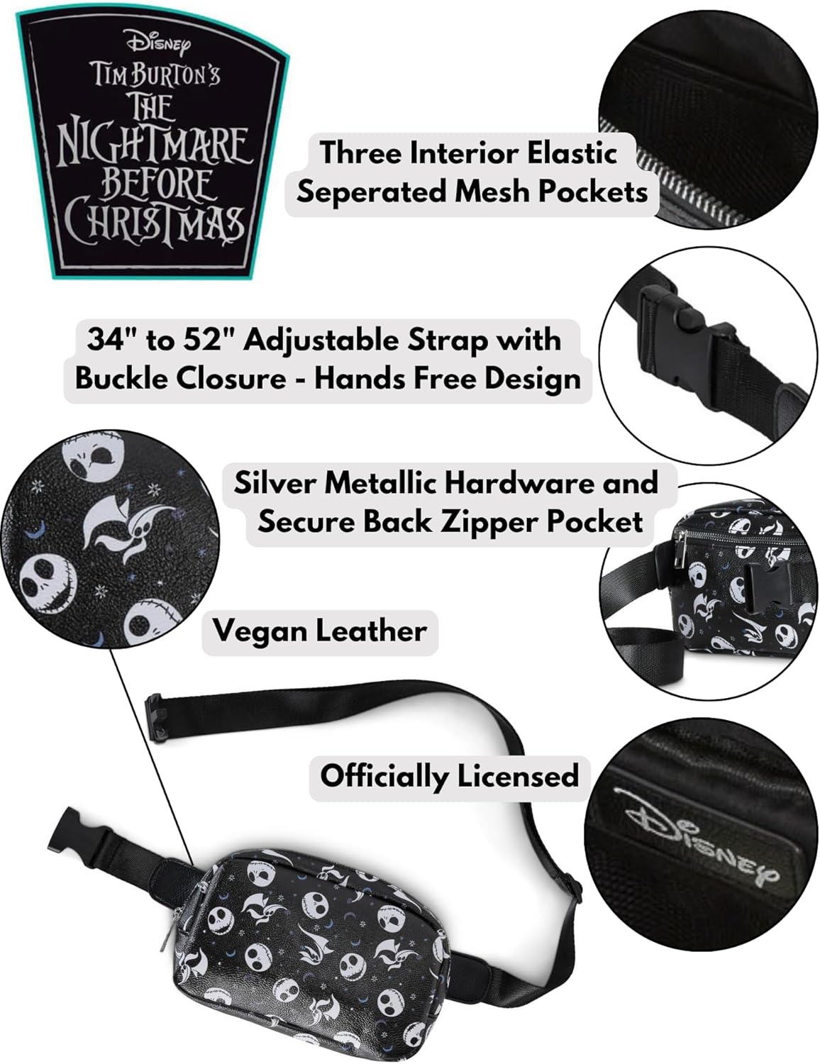 Nightmare Before Christmas Jack Skellington Belt Bag Fanny Pack Waist Bag Women
