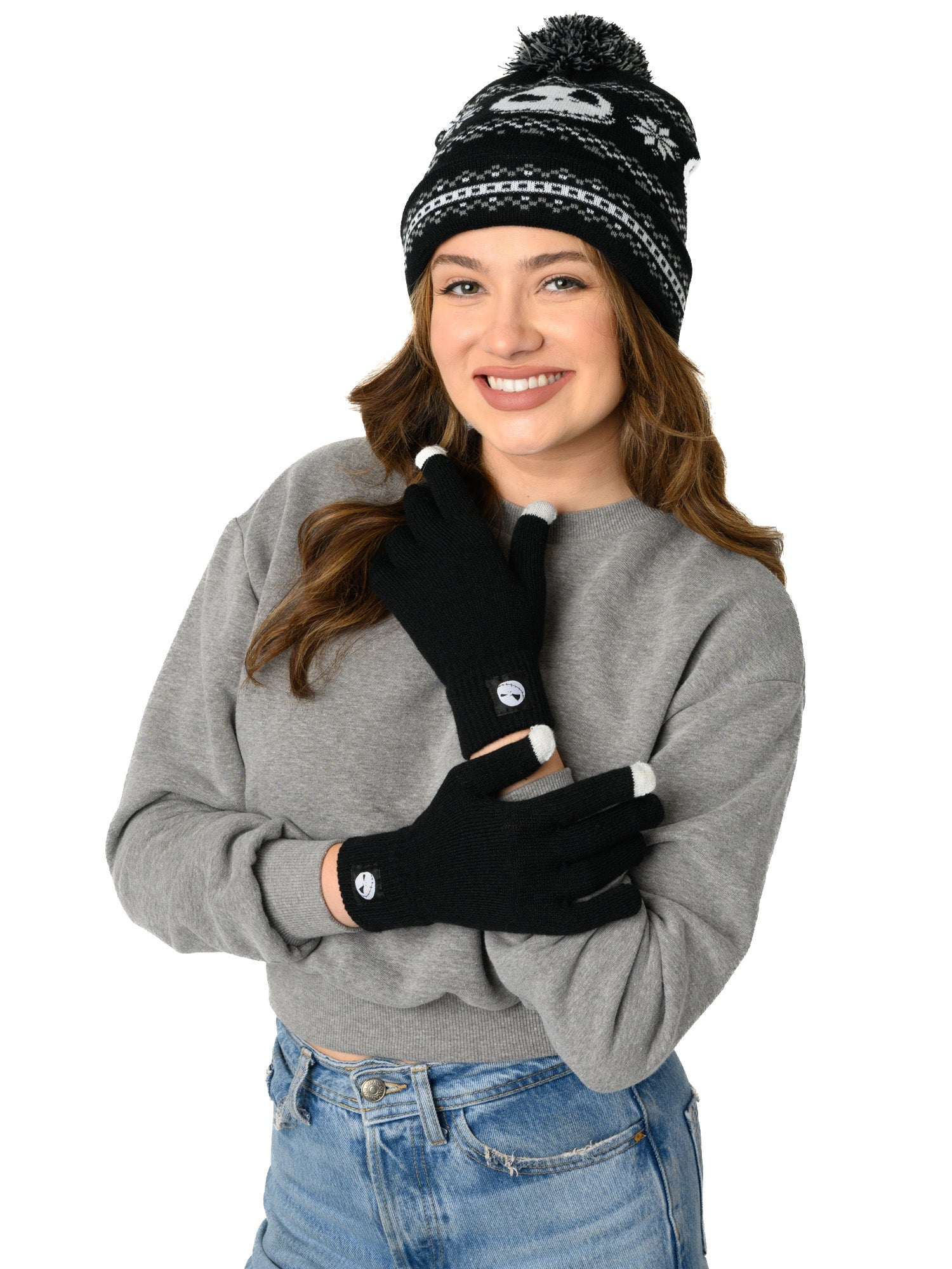 Adult Nightmare Before Christmas Knit Beanie Hat & Touch Screen Gloves Unisex