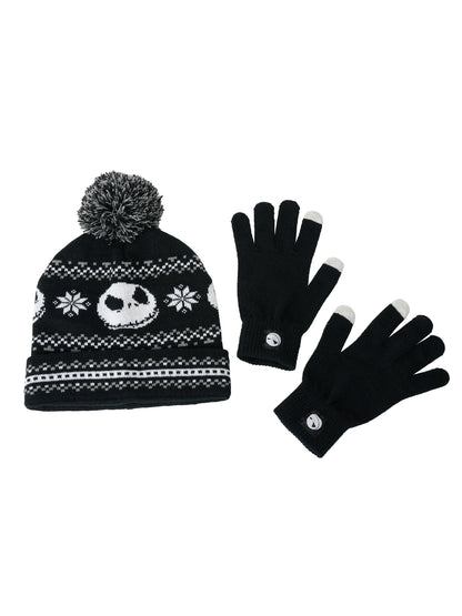 Adult Nightmare Before Christmas Knit Beanie Hat & Touch Screen Gloves Unisex
