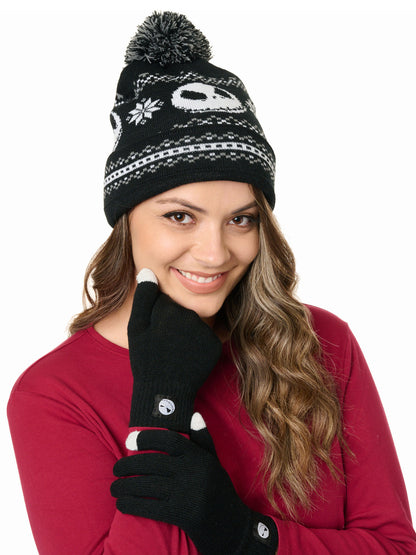 Adult Nightmare Before Christmas Knit Beanie Hat & Touch Screen Gloves Unisex