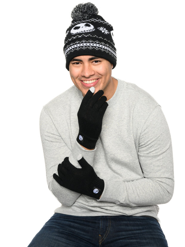 Adult Nightmare Before Christmas Knit Beanie Hat & Touch Screen Gloves Unisex