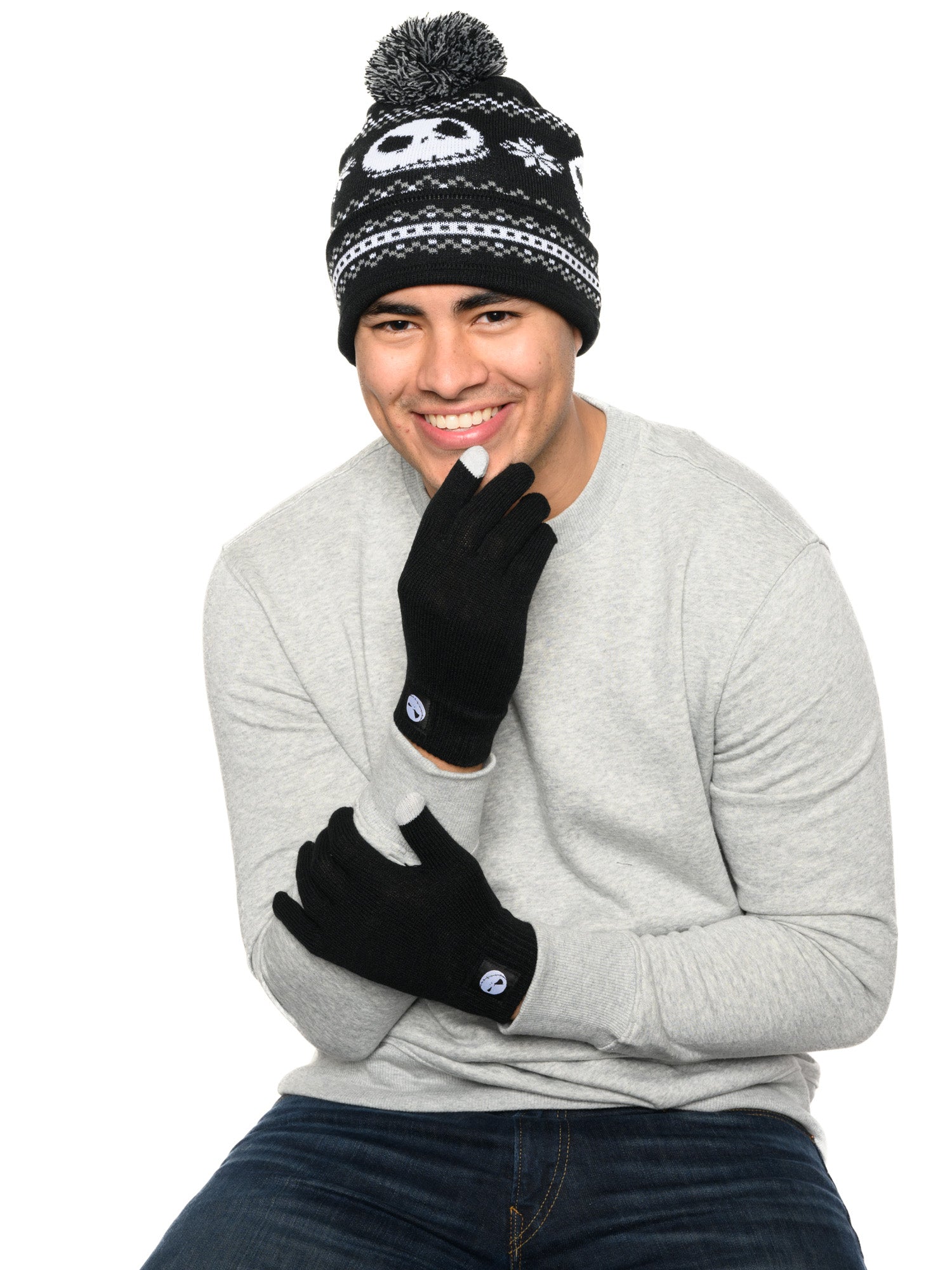 Women Men Teen Nightmare Before Christmas Knit Hat, Scarf & Gloves Gift Set