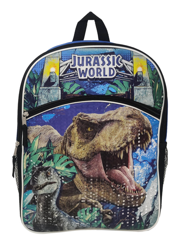 Jurassic World 16" Backpack T-Rex Raptor Dinosaur w/ Raised Sticker Sheet Set