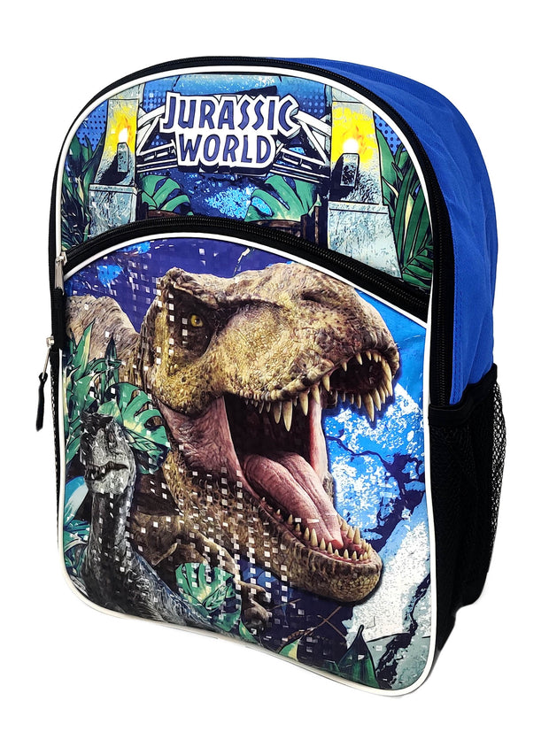 Jurassic World Backpack 16" T-Rex Raptor Blue w/ Sliding Pencil Case Set