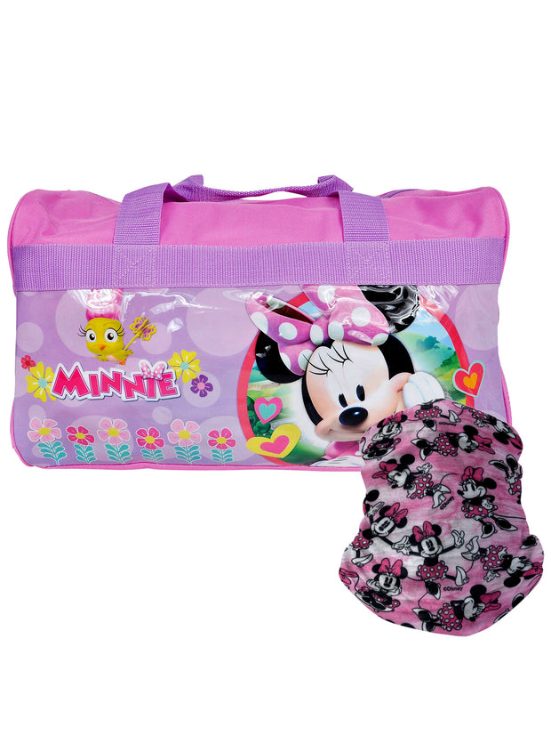 Minnie Mouse Disney Duffel Bag 17" Travel w/ Minnie Face Mask Wrap Gaiter Set
