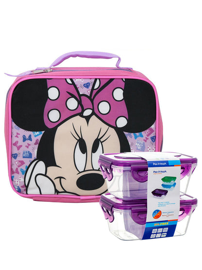 Disney Girls Minnie Mouse Insulated Lunch Bag & 2-Pack Food Snack Container Set