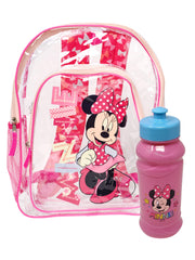 Disney Minnie Transparent Clear Backpack 16" w/ 16oz Pull Top Water Bottle Set