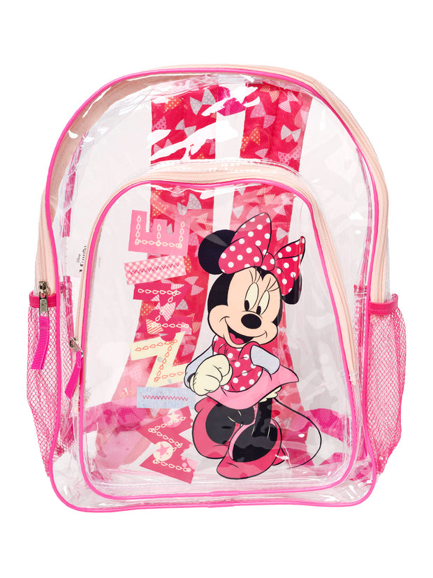 Disney Minnie Transparent Clear Backpack 16" w/ 16oz Pull Top Water Bottle Set