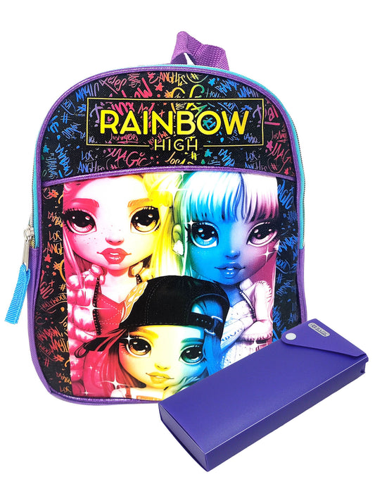 11" Rainbow High Backpack Poppy Ruby Sunny  Los Angeles & Sliding Pencil Case