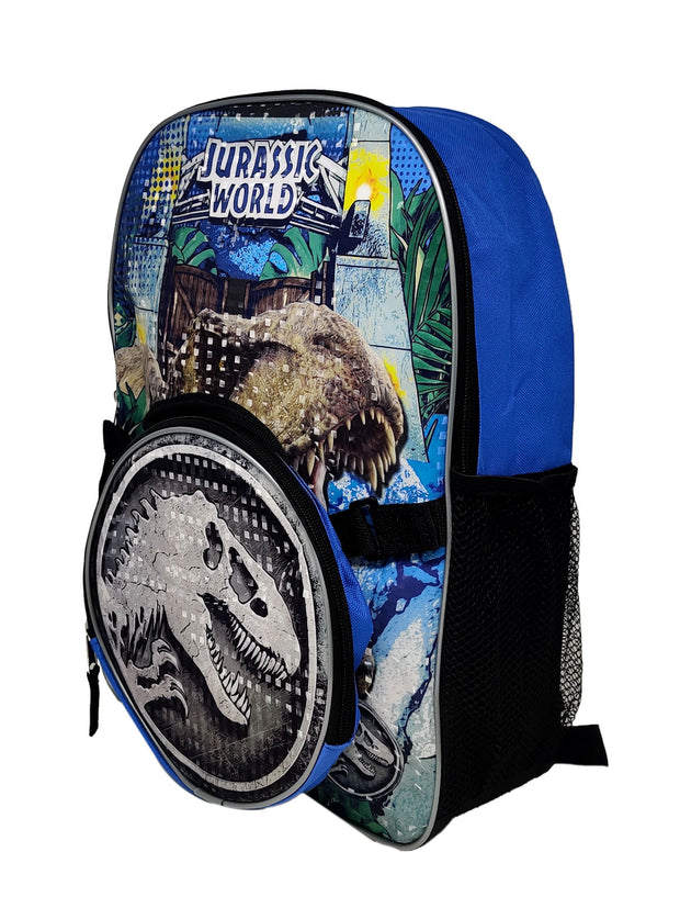 Jurassic World Park Backpack 16" & Insulated Lunch Bag Detachable T-Rex Boys