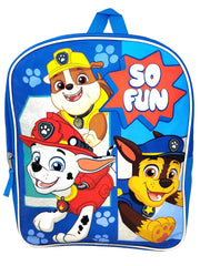 Paw Patrol Backpack 15" Chase Marshall Rubble So Fun! Pups Blue Boys