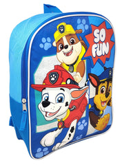 Paw Patrol Backpack 15" Chase Marshall Rubble So Fun! Pups Blue Boys