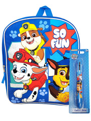 Boys Paw Patrol Backpack 15" Chase Marshall So Fun! & Retractable 6-Color Pen