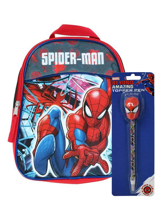 Spider-Man Mini Backpack 11" Web Slinging w/ Marvel Topper Pen Set