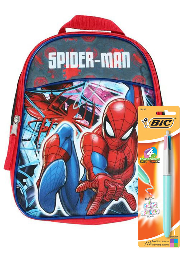 Spiderman Backpack 11" Marvel w/ 4-Color Ballpoint Pen Set Boys Toddler