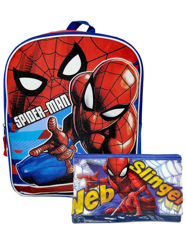 Spider-Man Superhero 15" Backpack Flat Front with 3-Ring Holder Pencil Pouch