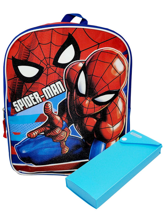 Marvel Spider-Man Backpack 15" Superhero Red w/ Sliding Pencil Case Set