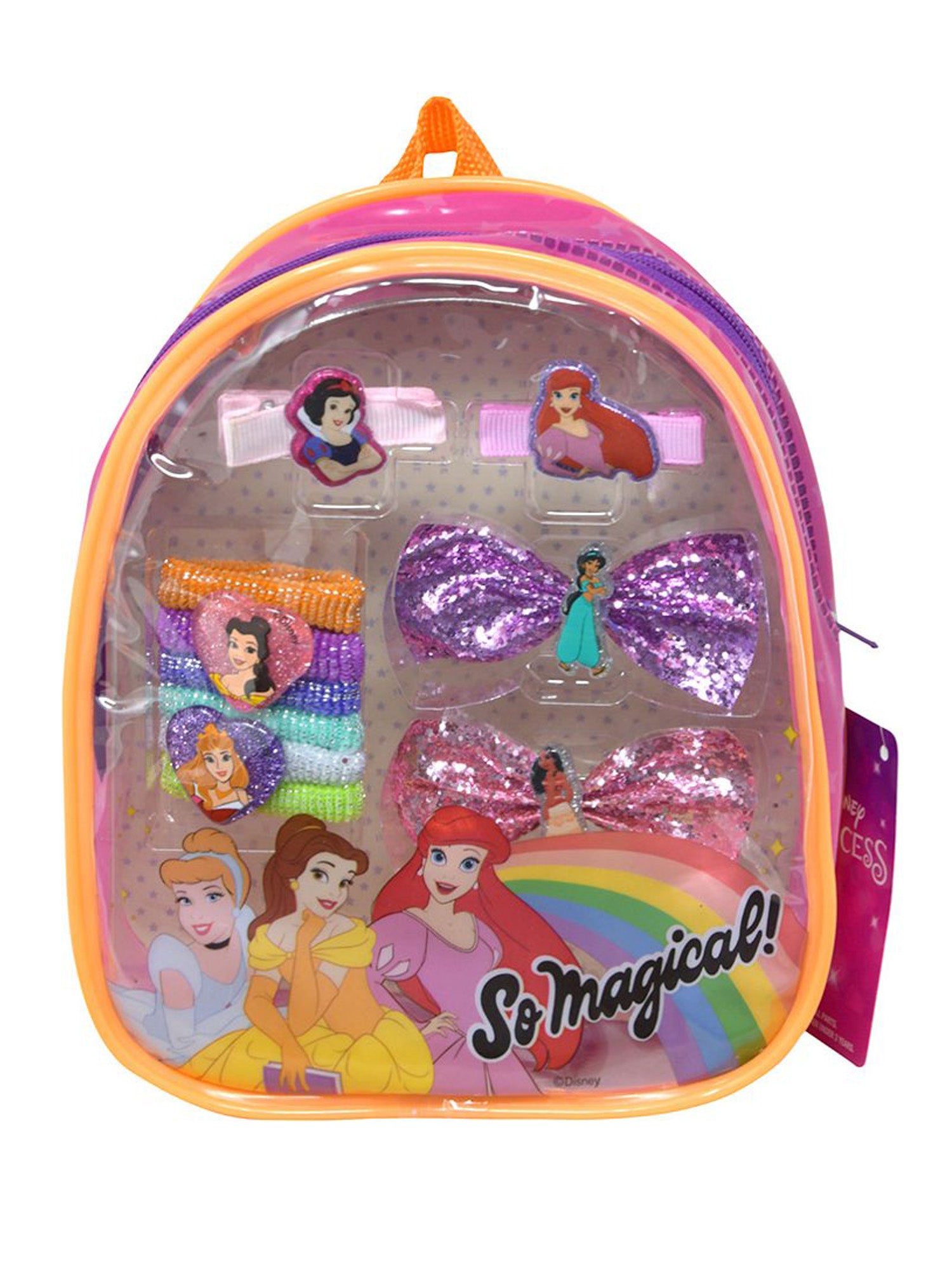 Disney Princesses Hair Accessory Backpack Girls Hair Clips Bows Ties (10-Pcs)