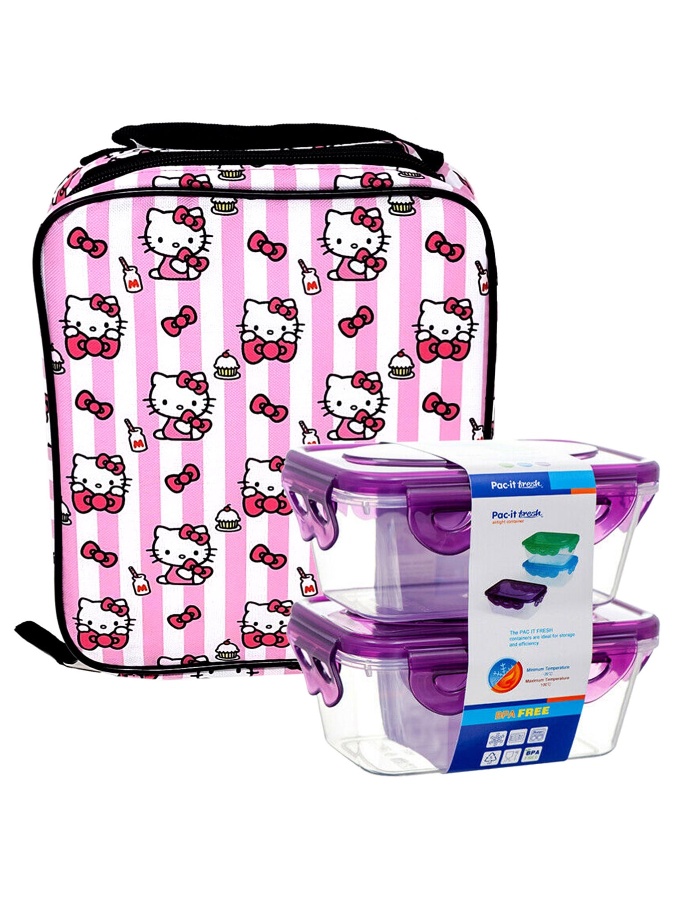 Hello Kitty Backpack and Lunch Bag Set - Black/Pink