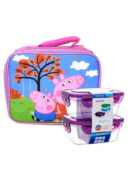 Girls Peppa Pig Insulated Lunch Bag Purple w/ 2-Piece Snack Container Set