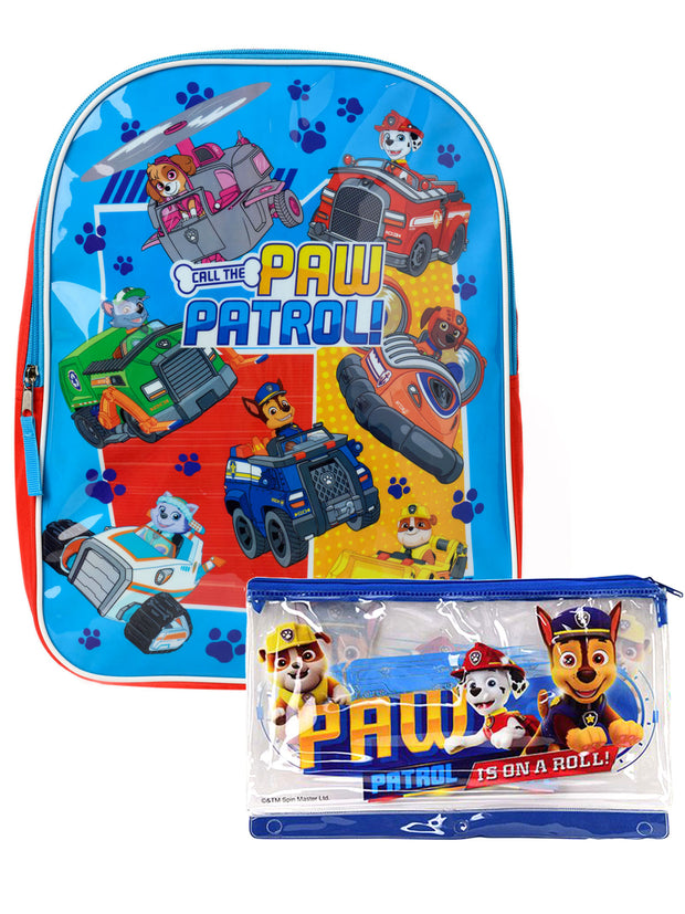 Paw Patrol School Backpack 15" with Zippered Pencil Pouch 2-Piece Set Boys Blue