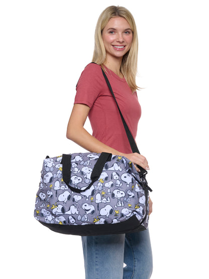 Peanuts Snoopy Duffel Bag Travel Weekender Carry-On Print Woodstock Gray