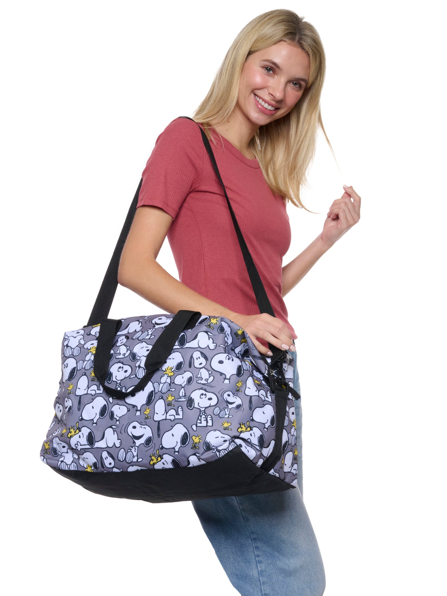Peanuts Snoopy Duffel Bag Travel Weekender Carry-On Print Woodstock Gray