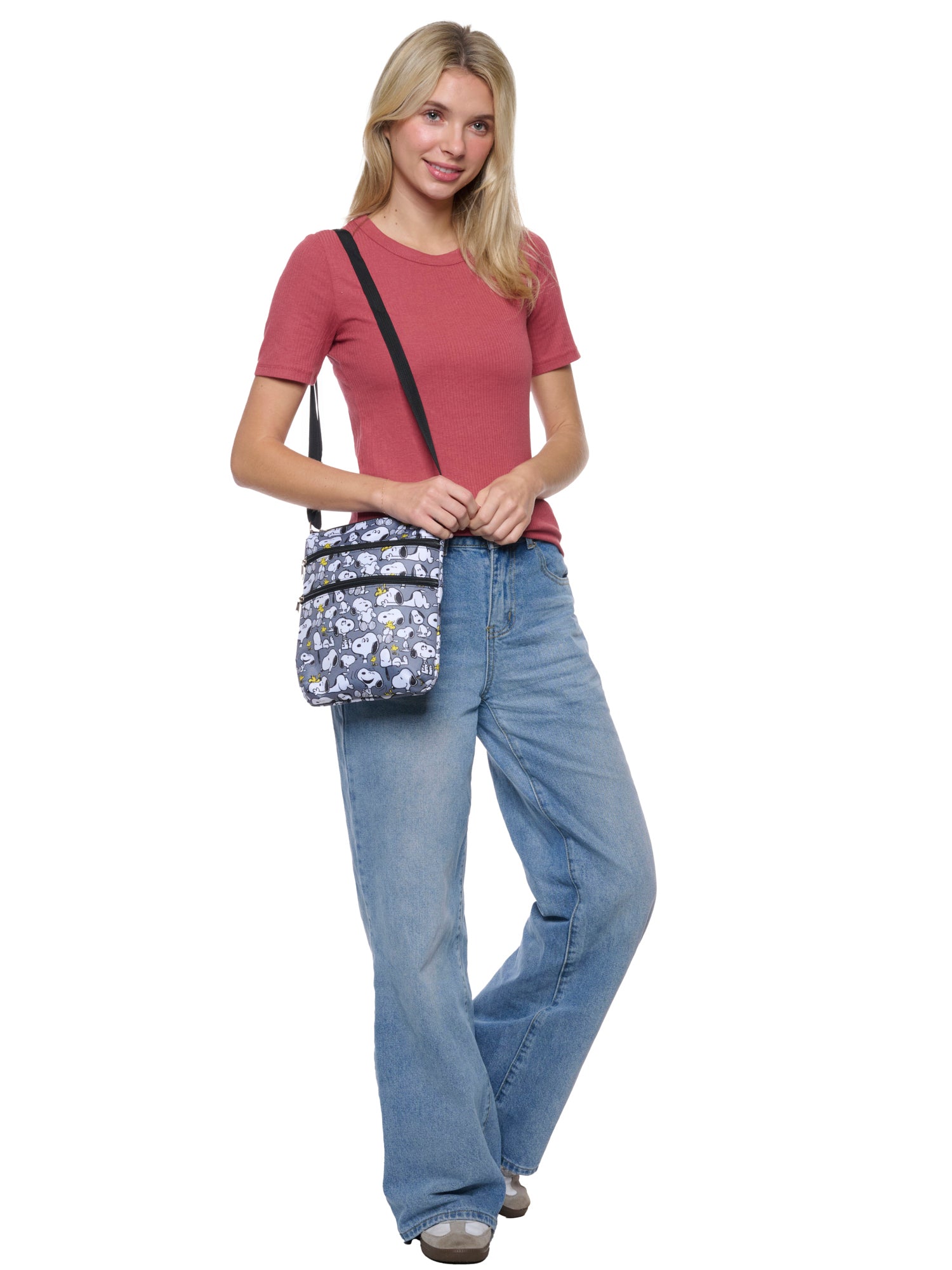 Women's Snoopy Passport Bag Travel Crossbody Purse Woodstock Passport Bag Gray