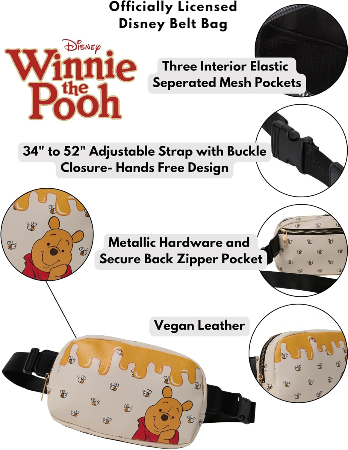 Disney Winnie the Pooh Belt Bag Crossbody Fanny Pack Waist Bag Women