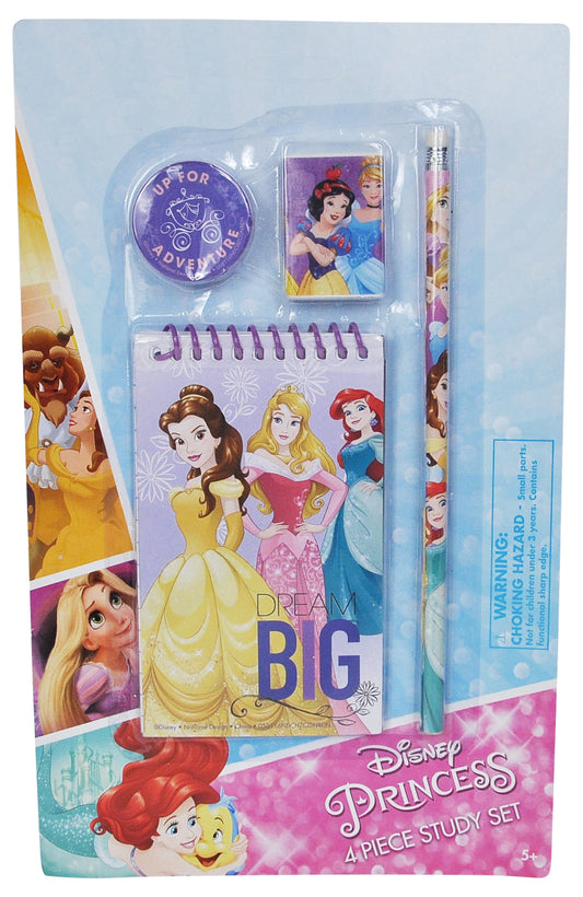Disney Princesses Girls Study School Kit Pencil Eraser Notepad 4PK