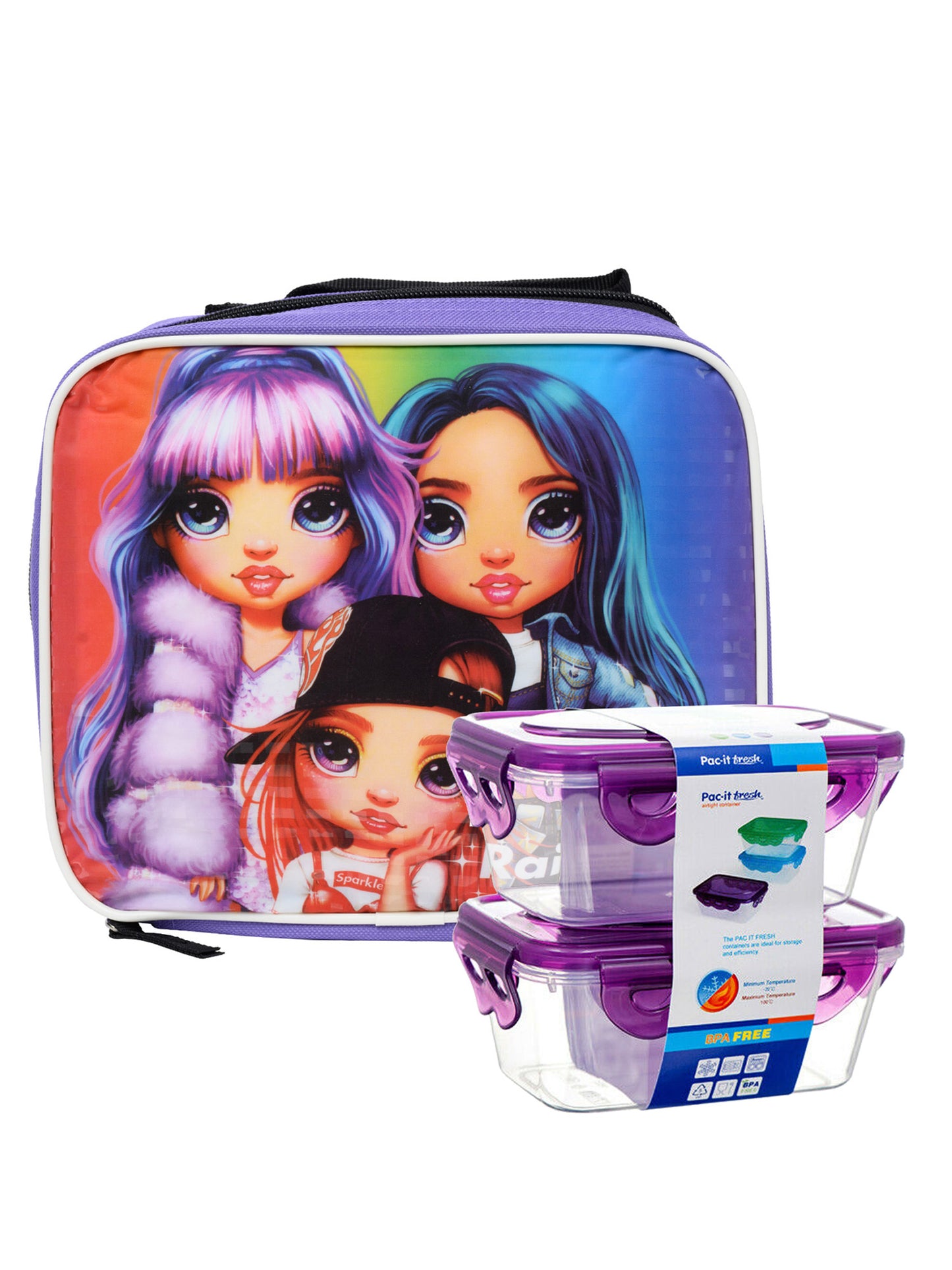 Rainbow High Lunch Bag Insulated w/ Food Container 2Pc Set Girls Purple Pink