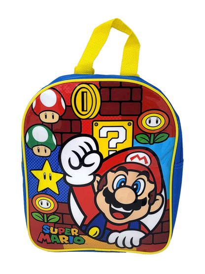 Mario 11" Backpack Mini 1-Up Life w/ Super 4 Sheet Sticker Book Set