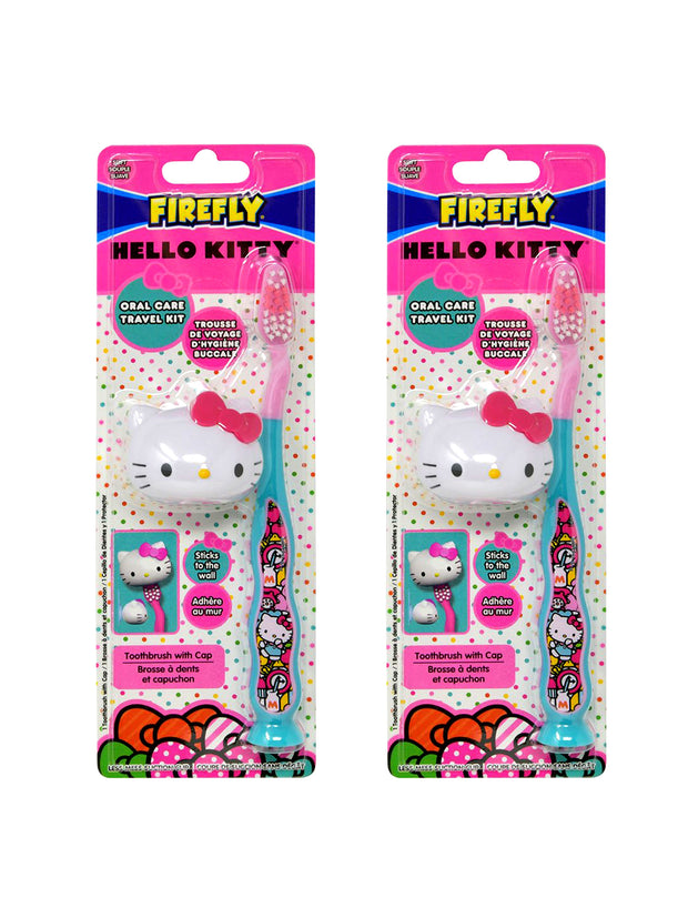 Hello Kitty Suction Toothbrush & Brush Cover Cap Kids Travel Kit 2-Pack Set