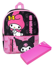 Sanrio My Melody & Kuromi 15" Backpack Hello Kitty w/ Pencil Case School Set